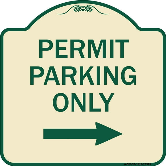 SignMission Designer Series Sign - Permit Parking Only (With Right Arrow) | Tan & Green 18" X 18" Heavy-Gauge Aluminum Architectural Sign | Protect Your Business & Municipality | Made