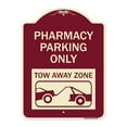 thumbnail image 1 of SignMission Designer Series Sign - Pharmacy Parking Only Tow Away Zone (With Car Tow Graphic) | Burgundy 18" x 24" Heavy-Gauge Aluminum Architectural Sign | Made in the USA, 1 of 4