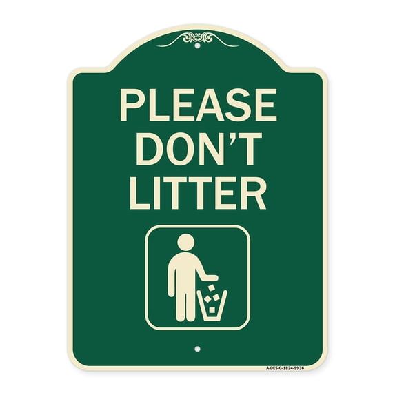 SignMission A-DES-G-1824-9936 Designer Series Sign - Please Dont Litter