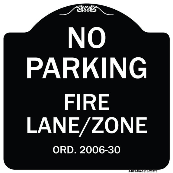 SignMission Designer Series Sign - Princeton New Jersey No Parking Fire Lane Zone | Black & White 18" X 18" Heavy-Gauge Aluminum Architectural Sign | Made in the USA