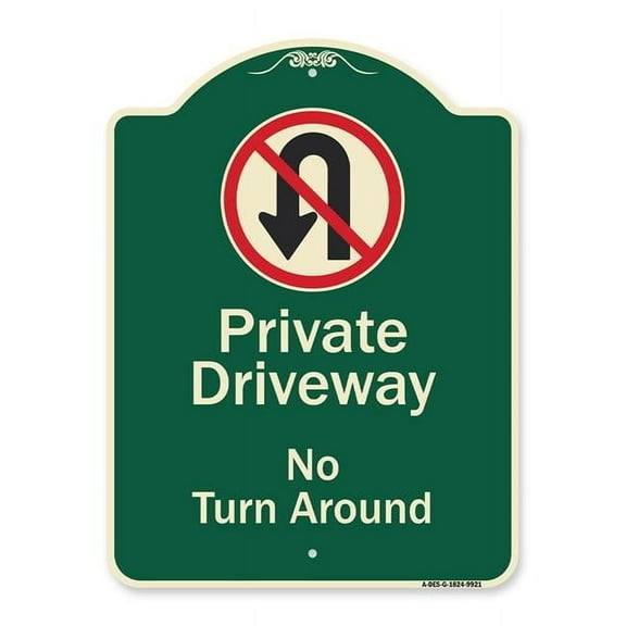 SignMission  Designer Series Sign - Private Driveway , No Turn Around with Symbol