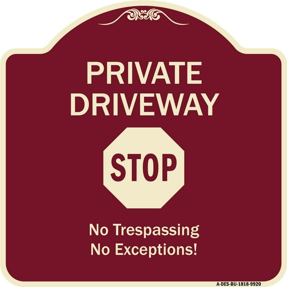 SignMission Designer Series Sign - Private Driveway, Stop | Burgundy 18" X 18" Heavy-Gauge Aluminum Architectural Sign | Protect Your Business & Municipality | Made in the USA