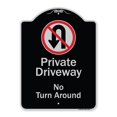 thumbnail image 1 of SignMission A-DES-BS-1824-9921 18 x 24 in. Designer Series Sign - Private Driveway No Turn Around with Symbol, Black & Silver, 1 of 4