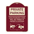 thumbnail image 1 of SignMission Designer Series Sign - Private Parking - Unauthorized Cars Will Be Towed at Owner's Expense (With Car Towing Graphic) | Burgundy 18" x 24" Heavy-Gauge Aluminum Architectural, 1 of 4
