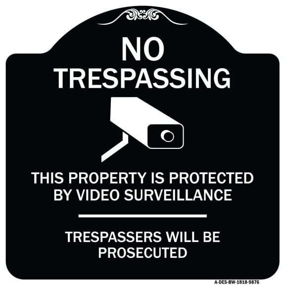 SignMission Designer Series Sign - This Property Is Protected By Video Surveillance | Black & White 18" X 18" Heavy-Gauge Aluminum Architectural Sign | Made in the USA