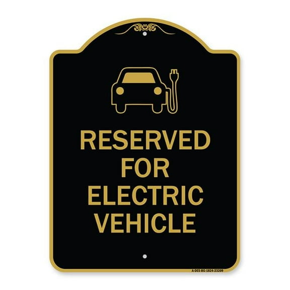 SignMission A-DES-BG-1824-23209 18 x 24 in. Designer Series Sign - Reserved for Electric Vehicle with Graphic, Black & Gold