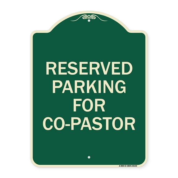 SignMission Designer Series Sign - Reserved Parking for Co-Pastor | Green & Tan 18" x 24" Heavy-Gauge Aluminum Architectural Sign | Protect Your Business & Municipality | Made in the