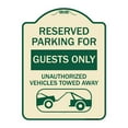 thumbnail image 1 of SignMission Designer Series Sign - Reserved Parking for Guests Only Unauthorized Vehicles Towed Away (With Tow Away Graphic | Tan & Green 18" x 24" Heavy-Gauge Aluminum Architectural Sign, 1 of 4