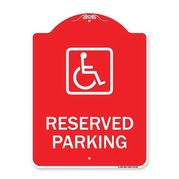 SignMission Designer Series Sign - Reserved Parking (Handicapped Symbol) (Blue) | Red & White 18" X 24" Heavy-Gauge Aluminum Architectural Sign | Protect Your Business & Municipality |