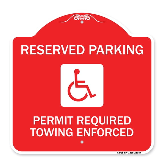 SignMission Designer Series Sign - Reserved Parking Permit Required Towing Enforced (With Graphic) | Red & White 18" X 18" Heavy-Gauge Aluminum Architectural Sign | Made in the USA
