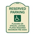 thumbnail image 1 of SignMission Designer Series Sign - Reserved Parking Placard or Special License Plates Required Maximum Fine $500 (Handicapped Symbol) | Tan & Green 18" x 24" Heavy-Gauge Aluminum, 1 of 4