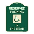 thumbnail image 1 of SignMission Designer Series Sign - Reserved Parking in the Rear (With Graphic) | Green & Tan 18" x 24" Heavy-Gauge Aluminum Architectural Sign | Protect Your Business & Municipality |, 1 of 4