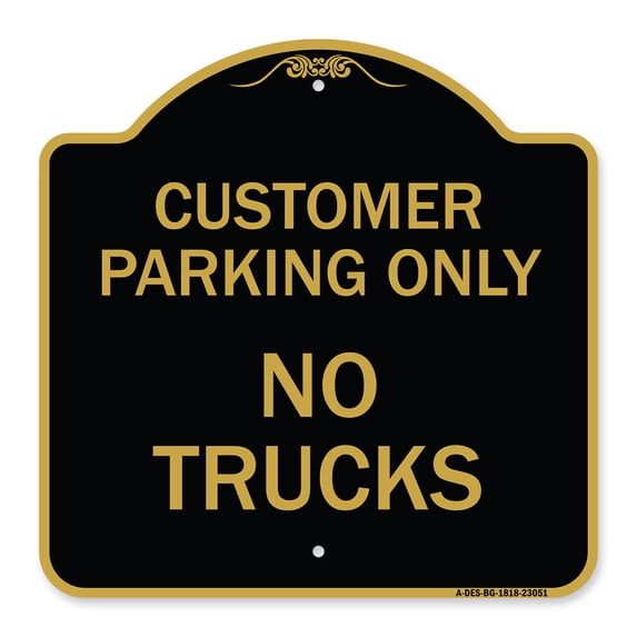 SignMission Designer Series Sign - Reserved Parking Sign Customer Parking Only No Trucks | Black & Gold 18" X 18" Heavy-Gauge Aluminum Architectural Sign | Protect Your Business | Made