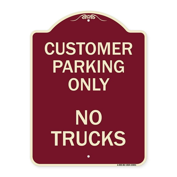 SignMission Designer Series Sign - Reserved Parking Sign Customer Parking Only No Trucks | Burgundy 18" x 24" Heavy-Gauge Aluminum Architectural Sign | Made in the USA