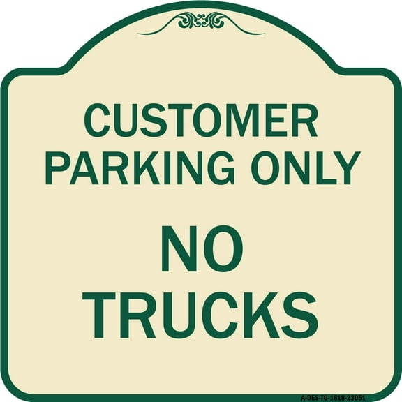SignMission Designer Series Sign - Reserved Parking Sign Customer Parking Only No Trucks | Tan & Green 18" X 18" Heavy-Gauge Aluminum Architectural Sign | Made in the USA