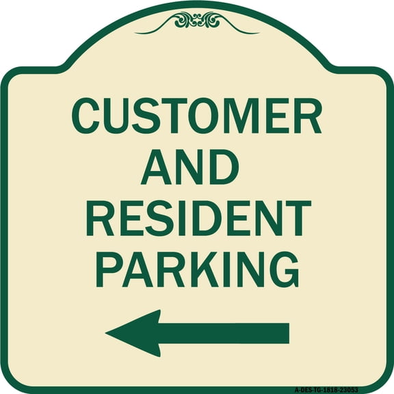 SignMission Designer Series Sign - Reserved Parking Sign Customer and Visitor Parking (With Left Arrow) | Tan & Green 18" X 18" Heavy-Gauge Aluminum Architectural Sign | Made in the USA