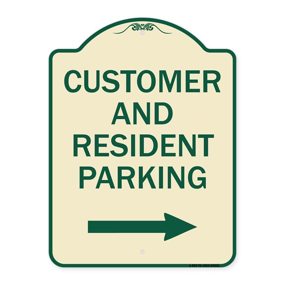 SignMission Designer Series Sign - Reserved Parking Sign Customer and Visitor Parking (With Right Arrow) | Tan & Green 18" x 24" Heavy-Gauge Aluminum Architectural Sign | Made in the