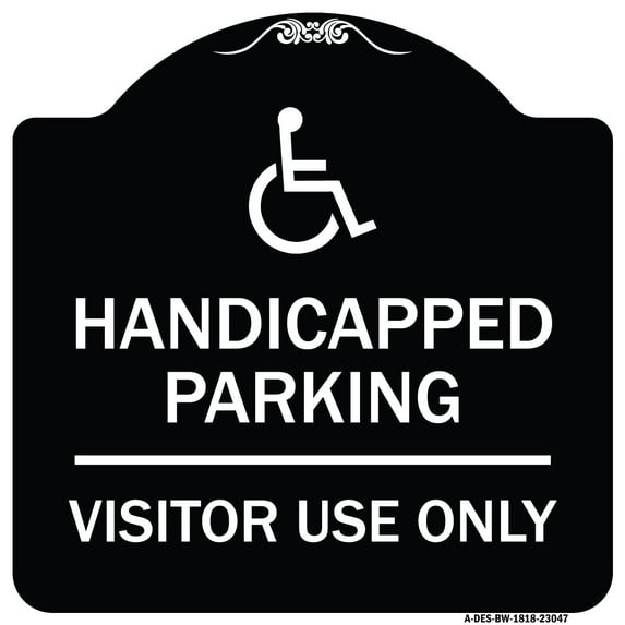 SignMission Designer Series Sign - Reserved Parking Sign Handicapped Parking Visitor Use Only with Graphic | Black & White 18" X 18" Heavy-Gauge Aluminum Architectural Sign | Made in