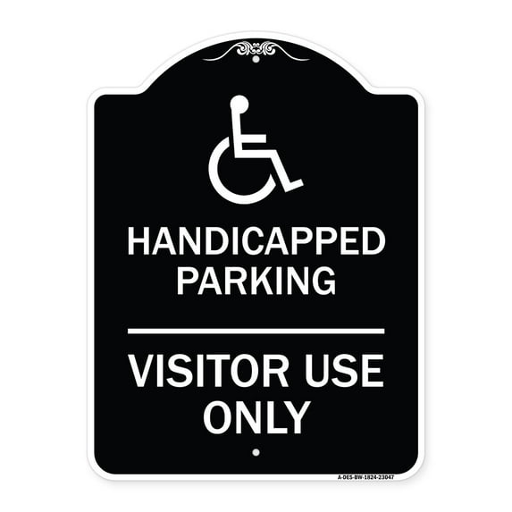 SignMission Designer Series Sign - Reserved Parking Sign Handicapped Parking Visitor Use Only with Graphic | Black & White 18" x 24" Heavy-Gauge Aluminum Architectural Sign | Made in