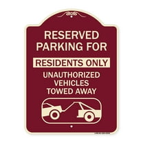 SignMission Designer Series Sign - Reserved Parking Sign Reserved Parking for Residents Only Unauthorized Vehicles Towed Away (With Car Tow Graphic) | Burgundy 18" x 24" Heavy-Gauge Aluminum