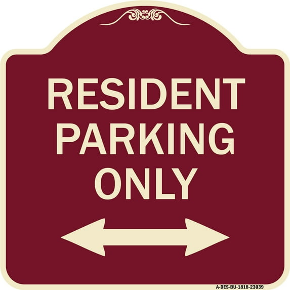 SignMission Designer Series Sign - Reserved Parking Sign Resident Parking Only (With Bi-Directional Arrow) | Burgundy 18" X 18" Heavy-Gauge Aluminum Architectural Sign | Made in the USA