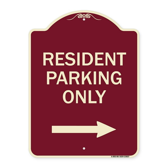SignMission Designer Series Sign - Reserved Parking Sign Resident Parking Only (With Right Arrow) | Burgundy 18" x 24" Heavy-Gauge Aluminum Architectural Sign | Made in the USA