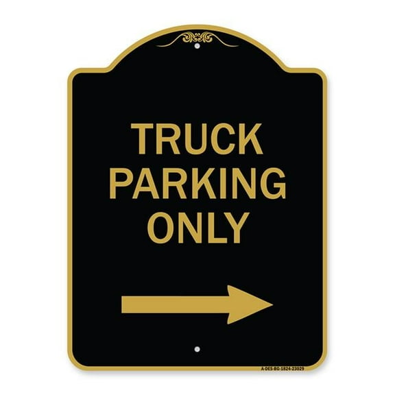 SignMission Designer Series Sign - Reserved Parking Sign Truck Parking Only with Right Arrow | Black & Gold 18" X 24" Heavy-Gauge Aluminum Architectural Sign | Protect Your Business |