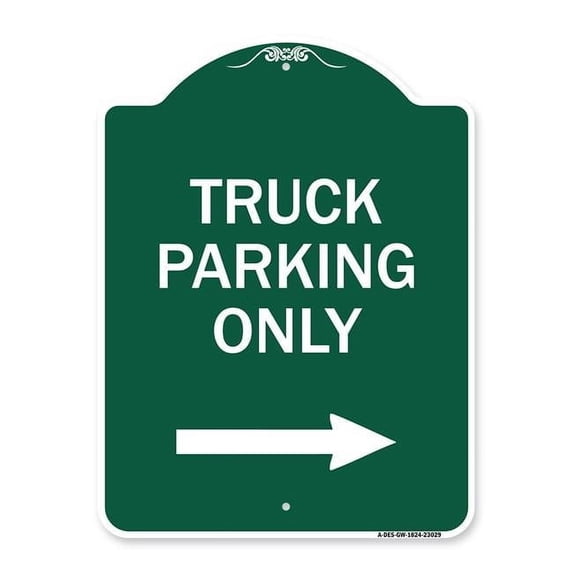 SignMission A-DES-GW-1824-23029 18 x 24 in. Designer Series Sign - Reserved Parking Sign Truck Parking Only with Right Arrow, Green & White