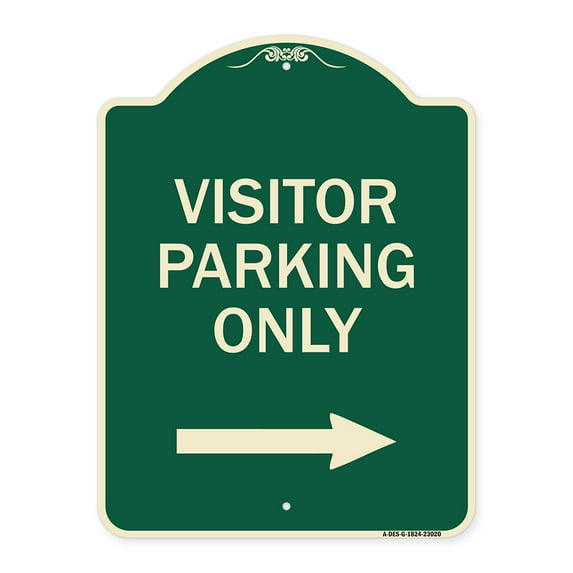 SignMission Designer Series Sign - Reserved Parking Sign Visitor Parking Only (With Right Arrow) | Green & Tan 18" x 24" Heavy-Gauge Aluminum Architectural Sign | Made in the USA