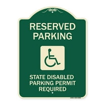 SignMission Designer Series Sign - Reserved Parking State Disabled Parking Permit Required (Handicapped Symbol) | Green & Tan 18" x 24" Heavy-Gauge Aluminum Architectural Sign | Made in
