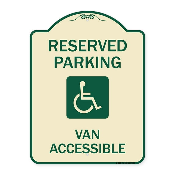SignMission Designer Series Sign - Reserved Parking Van Accessible with Symbol | Tan & Green 18" x 24" Heavy-Gauge Aluminum Architectural Sign | Made in the USA