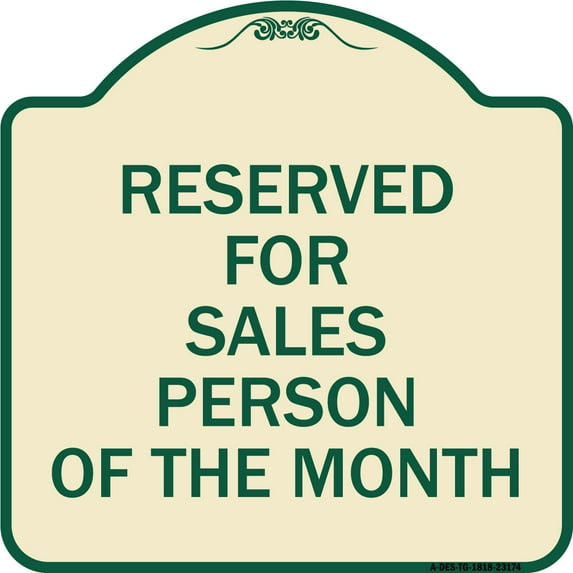 SignMission Designer Series Sign - Reserved for Salesperson of the Month | Tan & Green 18" X 18" Heavy-Gauge Aluminum Architectural Sign | Protect Your Business & Municipality | Made in