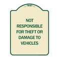 thumbnail image 1 of SignMission Designer Series Sign - Not Responsible for Theft or Damage to Vehicles | Tan & Green 18" x 24" Heavy-Gauge Aluminum Architectural Sign | Made in the USA, 1 of 4