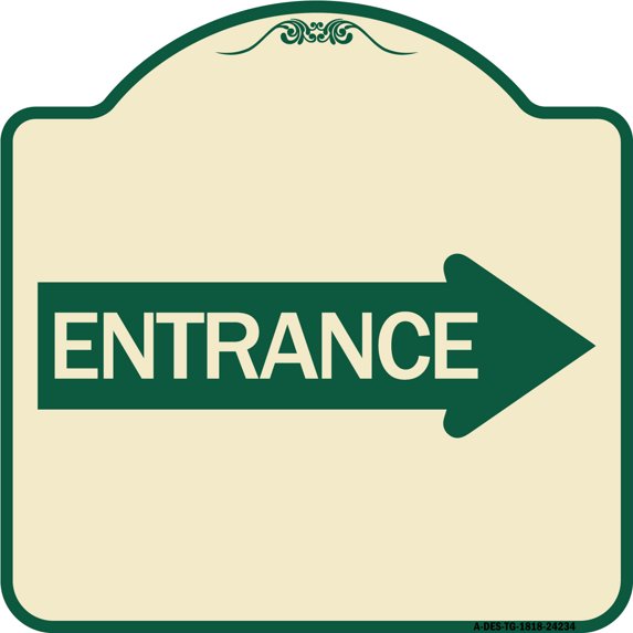 SignMission Designer Series Sign - Right Arrow Entrance | Tan & Green 18" X 18" Heavy-Gauge Aluminum Architectural Sign | Protect Your Business & Municipality | Made in the USA