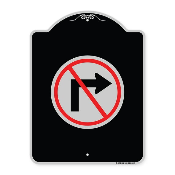 SignMission Designer Series Sign - No Right Turn (Graphic Only) | Black & Silver 18" x 24" Heavy-Gauge Aluminum Architectural Sign | Protect Your Business & Municipality | Made in the