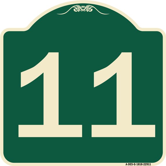 SignMission Designer Series Sign - Sign with Number '11 | Green & Tan 18" X 18" Heavy-Gauge Aluminum Architectural Sign | Protect Your Business & Municipality | Made in the USA