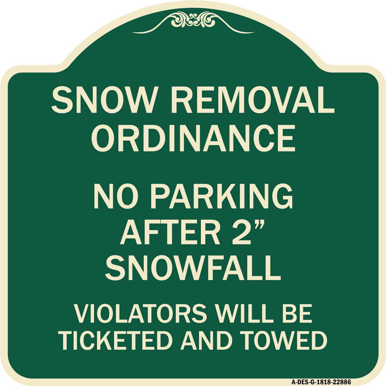SignMission Designer Series Sign Snow Removal Ordinance No Parking