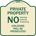 thumbnail image 1 of SignMission Designer Series Sign - No Soliciting Loitering Trespassing. Violators Will Be Prosecuted | Tan & Green 18" X 18" Heavy-Gauge Aluminum Architectural Sign | Made in the USA, 1 of 4