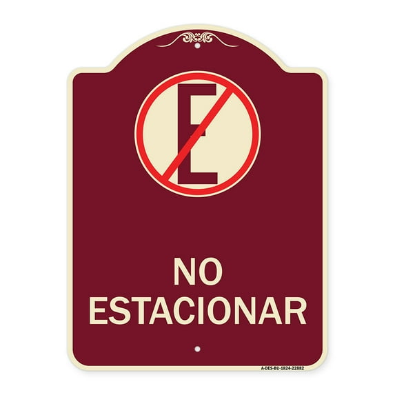 SignMission Designer Series Sign - Spanish Parking Sign No Estacionar (No Parking) (With Graphic) | Burgundy 18" x 24" Heavy-Gauge Aluminum Architectural Sign | Made in the USA