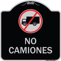 SignMission Designer Series Sign - Spanish Traffic Sign No Camiones (No Trucks) (With Graphic) | Black & Silver 18" X 18" Heavy-Gauge Aluminum Architectural Sign | Made in the USA