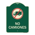 thumbnail image 1 of SignMission Designer Series Sign - Spanish Traffic Sign No Camiones (No Trucks) (With Graphic) | Green & Tan 18" x 24" Heavy-Gauge Aluminum Architectural Sign | Made in the USA, 1 of 4