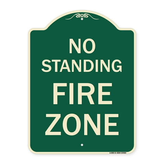 SignMission Designer Series Sign - No Standing Fire Zone | Green & Tan 18" x 24" Heavy-Gauge Aluminum Architectural Sign | Protect Your Business & Municipality | Made in the USA