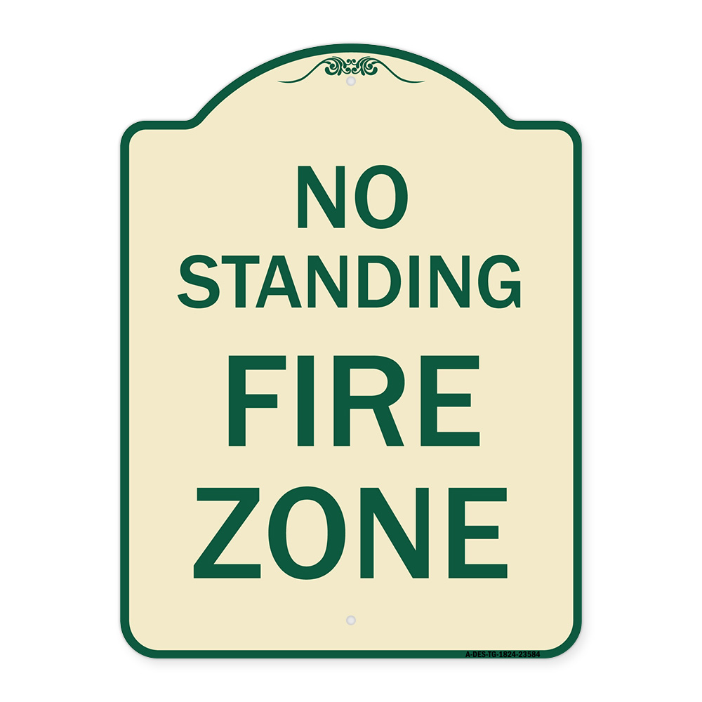 SignMission Designer Series Sign - No Standing Fire Zone | Tan & Green ...