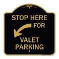 thumbnail image 1 of SignMission Designer Series Sign - Stop Here for Valet Parking (Left Arrow) | Black & Gold 18" X 18" Heavy-Gauge Aluminum Architectural Sign | Protect Your Business & Municipality |, 1 of 4