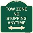 thumbnail image 1 of SignMission Designer Series Sign - No Stopping Anytime with Bi-Directional Arrow | Green & Tan 18" X 18" Heavy-Gauge Aluminum Architectural Sign | Made in the USA, 1 of 4