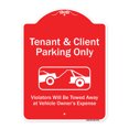 thumbnail image 1 of SignMission Designer Series Sign - Tenant And Client Parking Only Violators Towed Away With Graphic | Red & White 18" x 24" Heavy-Gauge Aluminum Architectural Sign | Made in the USA, 1 of 4