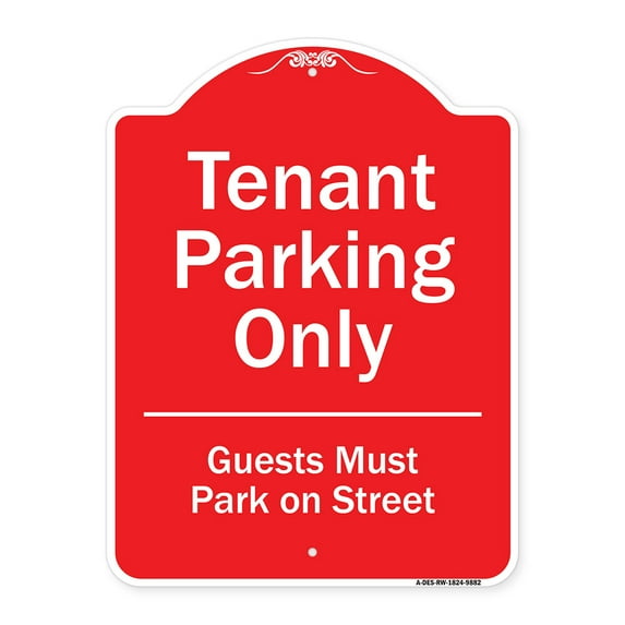 SignMission Designer Series Sign - Tenant Parking Only Guests Park On Street | Red & White 18" x 24" Heavy-Gauge Aluminum Architectural Sign | Protect Your Business & Municipality |