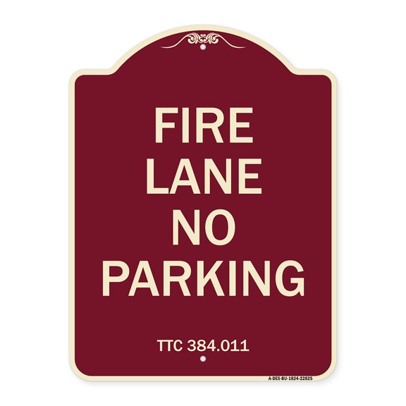 SignMission Designer Series Sign - Texas Fire Lane No Parking | Burgundy 18" x 24" Heavy-Gauge Aluminum Architectural Sign | Protect Your Business & Municipality | Made in the USA
