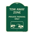 thumbnail image 1 of SignMission Designer Series Sign - Tow Away Zone - Private Parking Only (With Car Towing Symbol) | Green & Tan 18" x 24" Heavy-Gauge Aluminum Architectural Sign | Made in the USA, 1 of 4