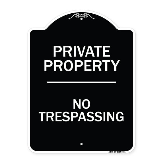 SignMission Designer Series Sign - No Trespassing | Black & White 18" x 24" Heavy-Gauge Aluminum Architectural Sign | Protect Your Business & Municipality | Made in the USA